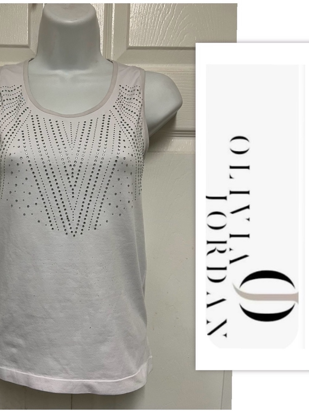 Olivia Jordan White Rhinestone Athletic Tank